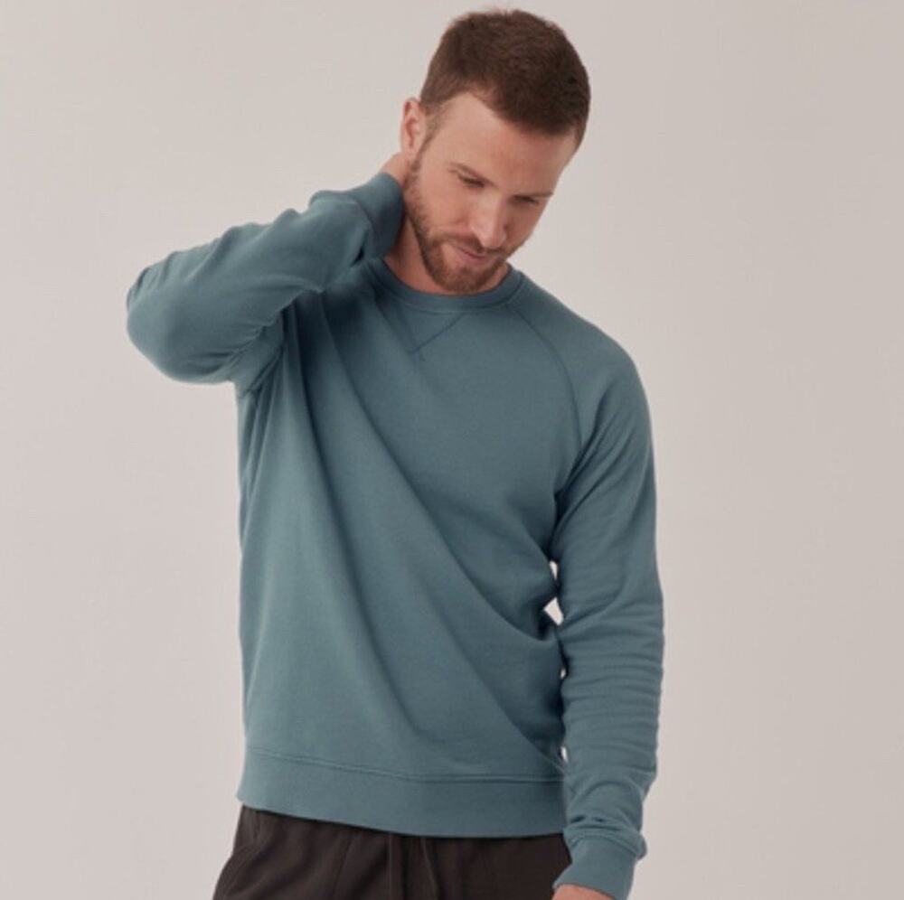 Pact Men’s Raglan Crewneck Sweatshirt XL Slate Blue 100% Organic Cotton Pullover